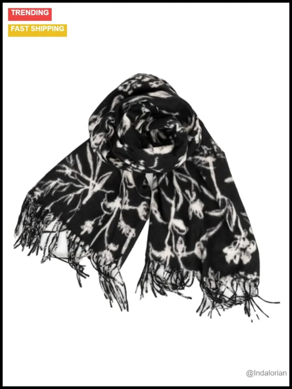 Floral Printed Winter Scarf Shawl Wrap with Tassels